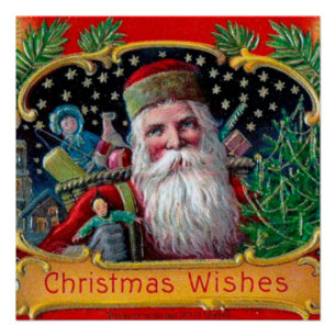 Victorian St. Nick with Gold Stars and Toys Poster