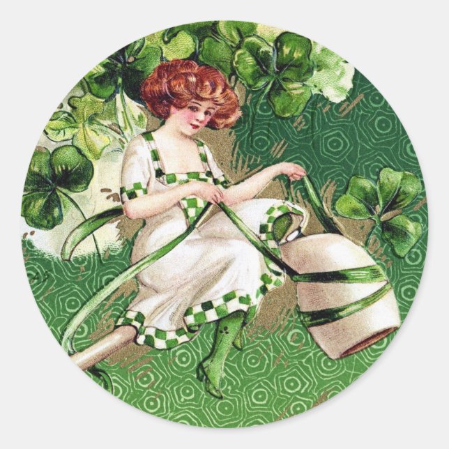 Victorian St Patrick's Day Classic Round Sticker (Front)