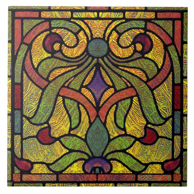 Victorian Stained Glass in Green and Gold Tile (Front)