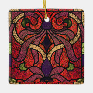 Victorian Stained Glass in Maroon and Red Ceramic Ornament