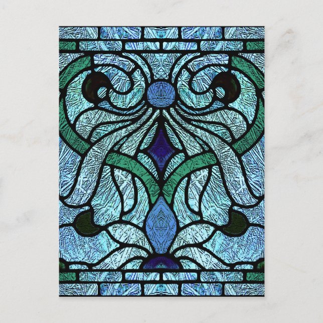 Victorian Stained Glass in Rich Blue Postcard (Front)