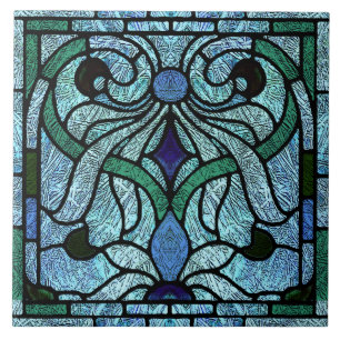 Victorian Stained Glass in Rich Blue Tile