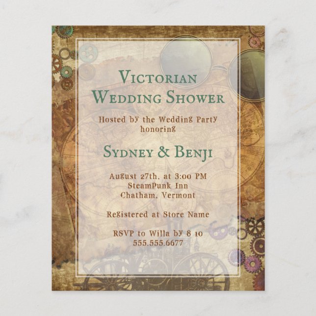 Victorian Steampunk Budget Shower Invitations Flyer (Front)