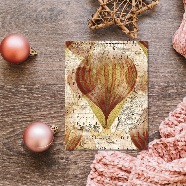 Victorian Steampunk Collage of Hot Air Balloons Postcard (Need to write a quick note? This hot air balloon design is perfect.)