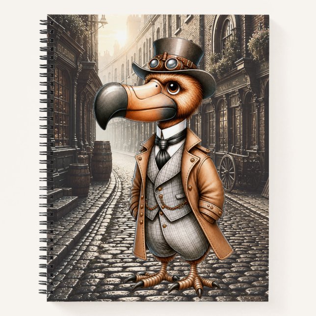 Victorian Steampunk Dodo in London Alley Notebook (Front)