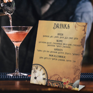 Victorian Steampunk Elegance Wedding Drinks Menu Pedestal Sign