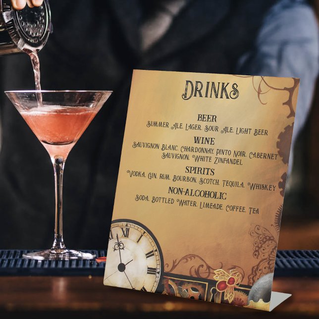Victorian Steampunk Elegance Wedding Drinks Menu Pedestal Sign (Creator Uploaded)