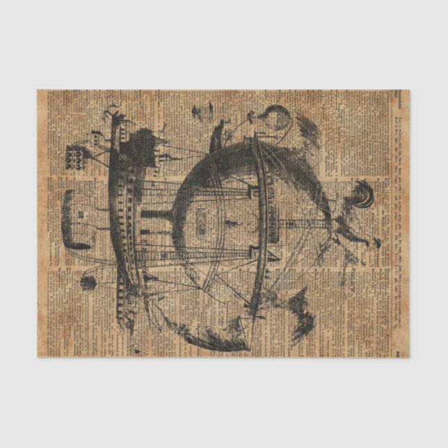 Victorian Steampunk Flying Machine Tissue Paper (Front)