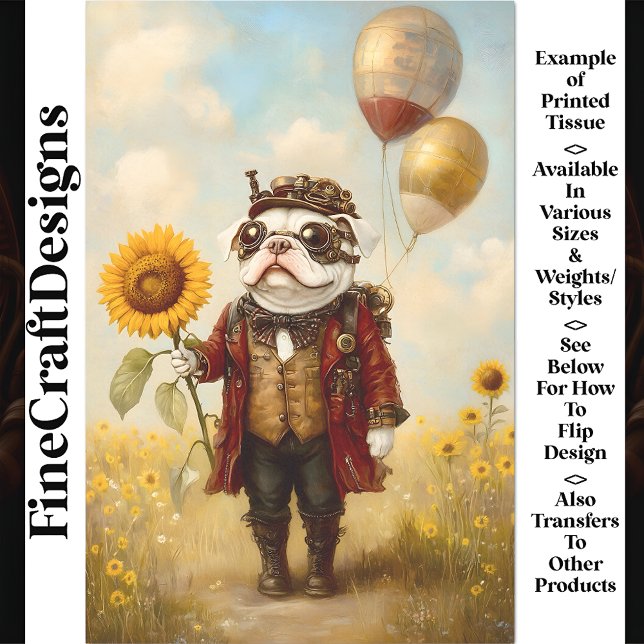 Victorian Steampunk French Bulldog AS8 Decoupage Tissue Paper (Creator Uploaded)