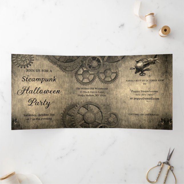 Victorian Steampunk Halloween Party Tri-Fold Invitation (Inside)