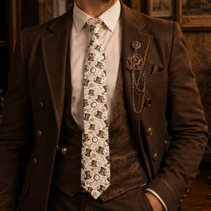 Victorian Steampunk Hat and Clockwork Pattern Tie
