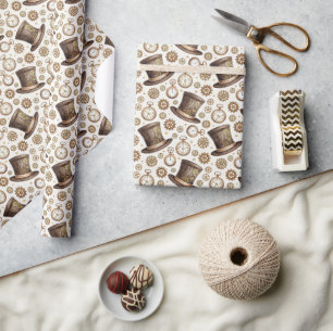 Victorian Steampunk Hat and Clockwork Wrapping Paper