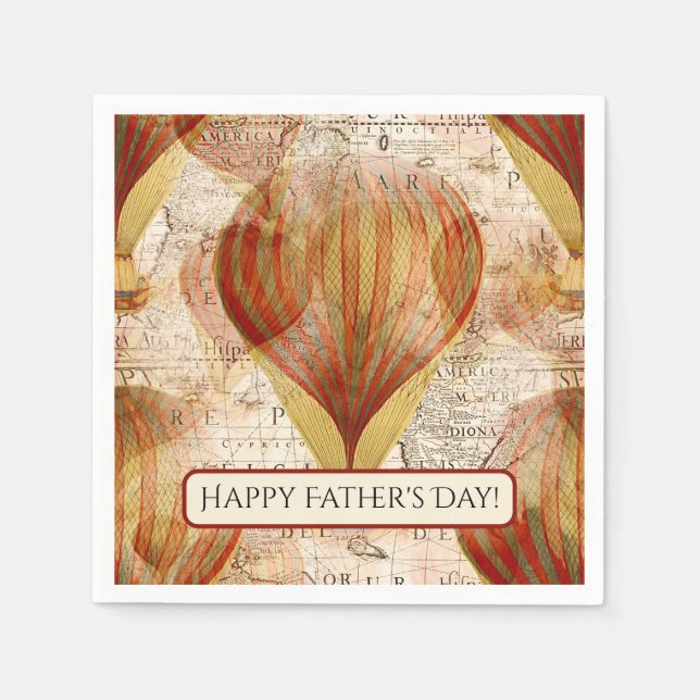 Victorian Steampunk Hot Air Balloons Father's Day Napkin (Front)