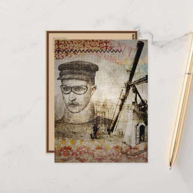 Victorian Steampunk Inventor Scientist Telescope Postcard (Front/Back In Situ)
