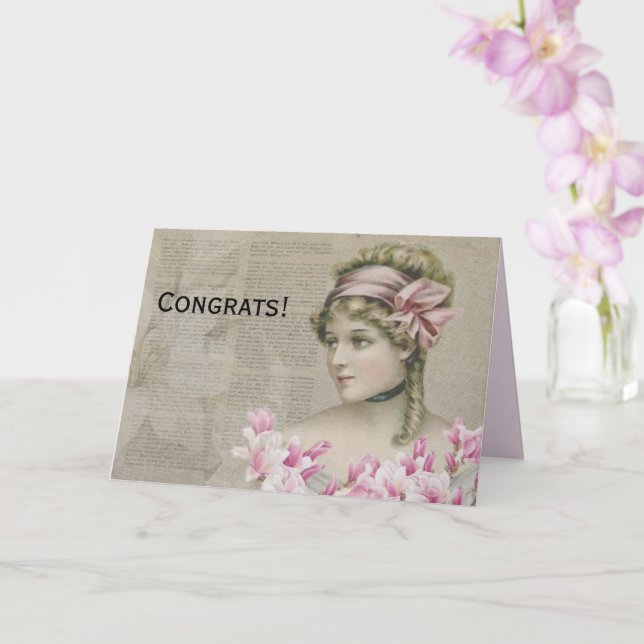 Victorian Steampunk Lady Newspaper Card (Orchid)