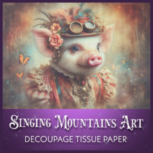 Victorian Steampunk Lady Pig Decoupage Tissue Paper