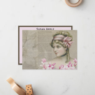 Victorian Steampunk Lady Pink Newspaper Card