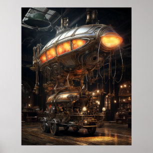 Victorian Steampunk Library Antique Zeppelin Model Poster