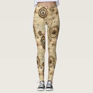 Victorian Steampunk Machinery Sepia Brown Leggings