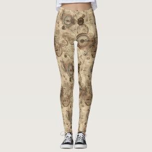 Victorian Steampunk Machinery Sepia Brown Leggings