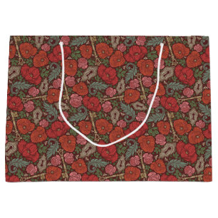 Victorian Steampunk Old Lock Key Red Poppies Large Gift Bag