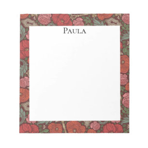 Victorian Steampunk Old Lock Key Red Poppies Notepad