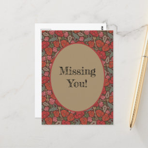 Victorian Steampunk Old Lock Key Red Poppies Postcard