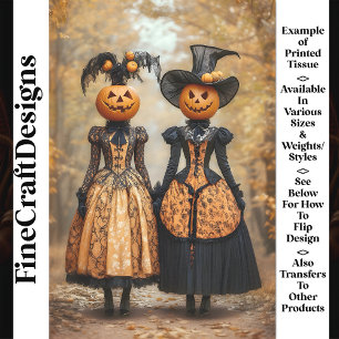 Victorian Steampunk Pumpkin Ladies AL4 Decoupage Tissue Paper