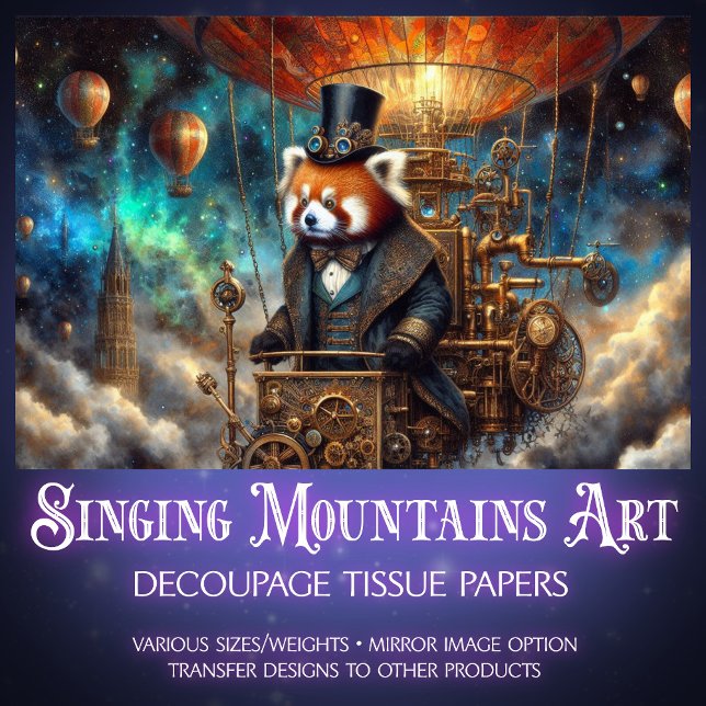 Victorian Steampunk Red Panda Flight Decoupage  Tissue Paper (Creator Uploaded)