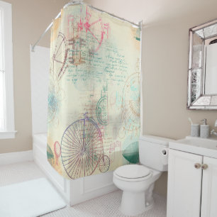 Victorian Steampunk   Watercolor Grunge Pastel Shower Curtain
