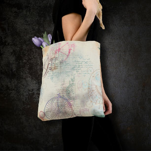 Victorian Steampunk Watercolor Grunge Pastel Tote Bag