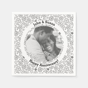 Victorian Steampunk White & Black Gears Clockwork Napkin