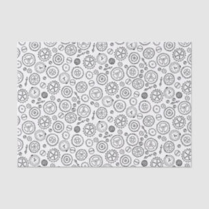 Victorian Steampunk White & Black Gears Drawing Tissue Paper