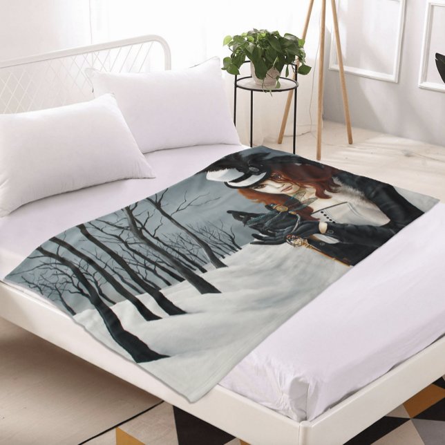 Victorian Steampunk Winter Dragonfly Key Gothic Fleece Blanket (Creator Uploaded)