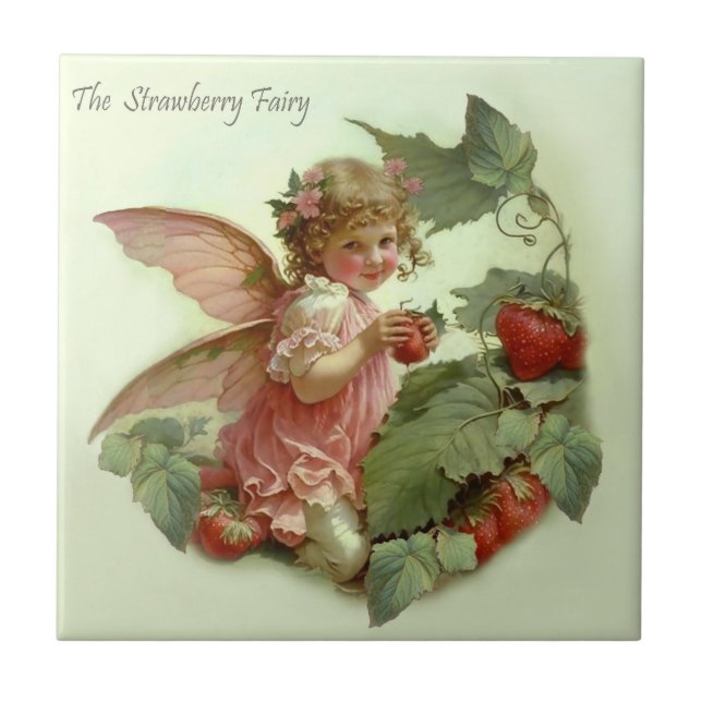 Victorian “Strawberry Fairy” in a Leafy Garden  Tile (Front)