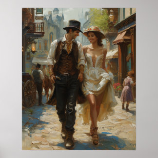 Victorian Stroll - Steampunk Elegance Watercolor Poster