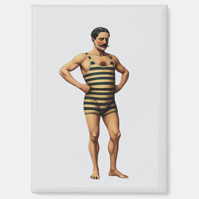 Victorian Strongman Swimmer Striped Bathing Suit Magnet (Front)