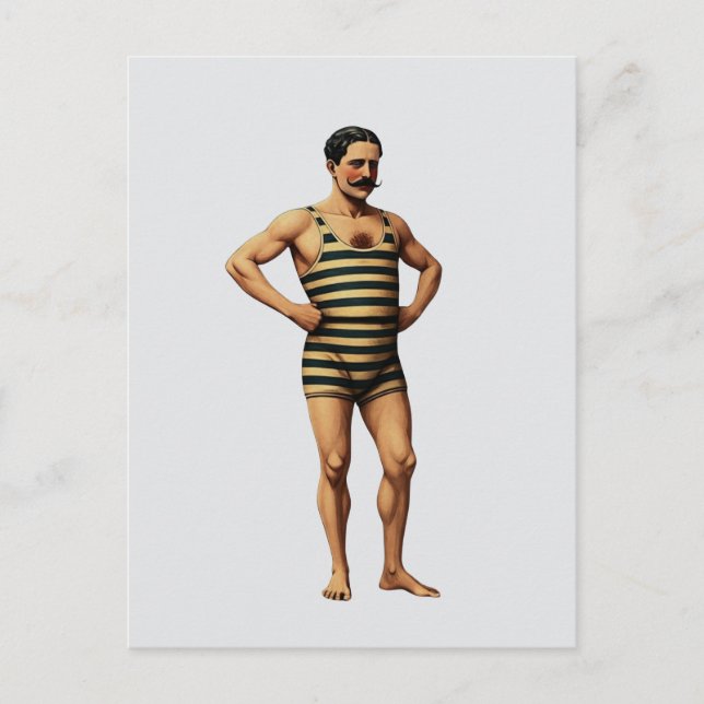 Victorian Strongman Swimmer Striped Bathing Suit Postcard (Front)