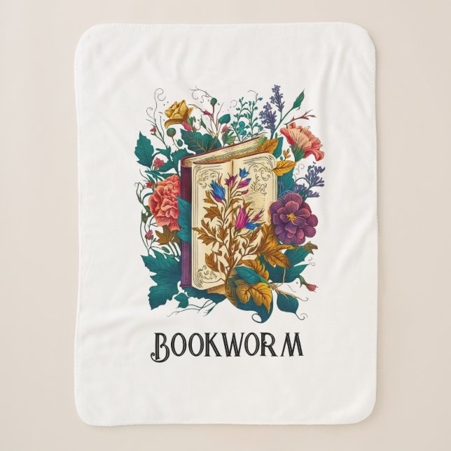 Victorian style Bookworm design Sherpa Blanket (Front)