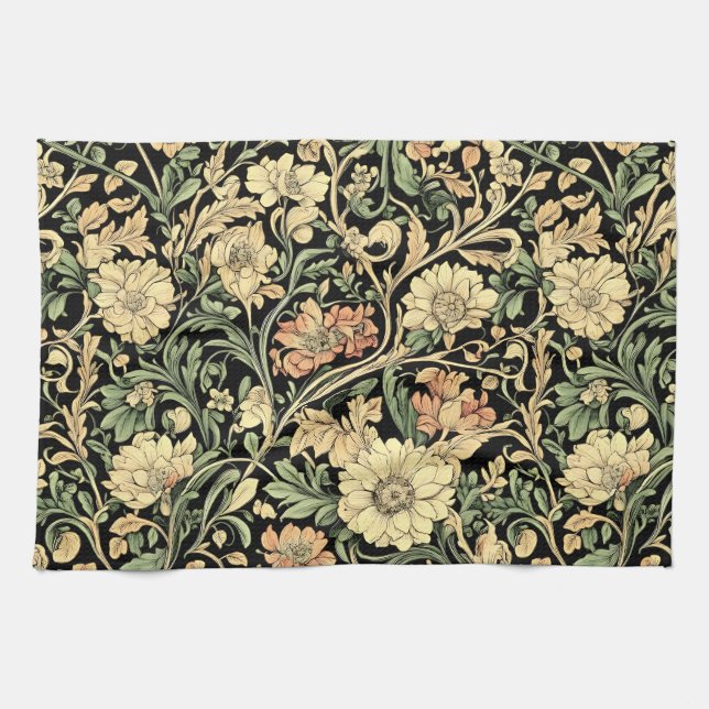 Victorian-style floral pattern  tea towel (Horizontal)