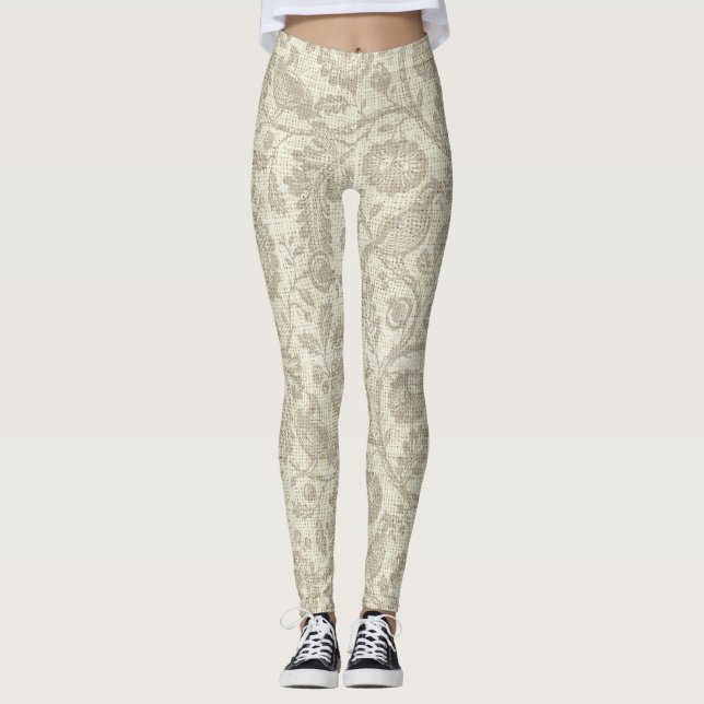 Victorian Style Floral Vine Cascade Large Print Leggings (Front)