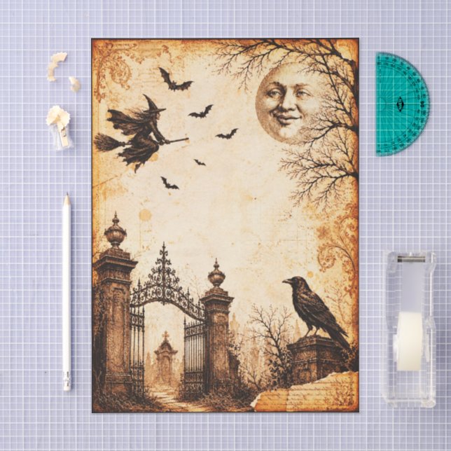Victorian Style Halloween Witch Collage FV6R Tissue Paper (Craft)