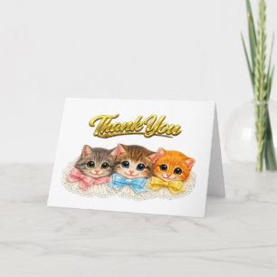 Victorian Style Kittens Ribbons and Lace Thank You Card