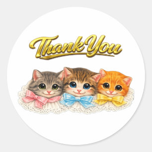 Victorian Style Kittens Ribbons and Lace Thank You Classic Round Sticker