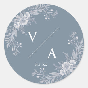 Victorian-style Wedding in Blue with White Flowers Classic Round Sticker