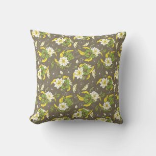Victorian Style White Flower on Grey Pattern Cushion