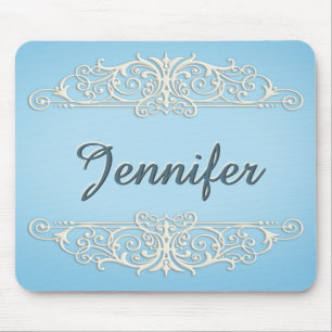 Victorian Swirls in Cream on blue Mouse Pad