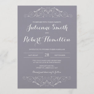 Victorian Swirls Vintage Grey Wedding Invitations