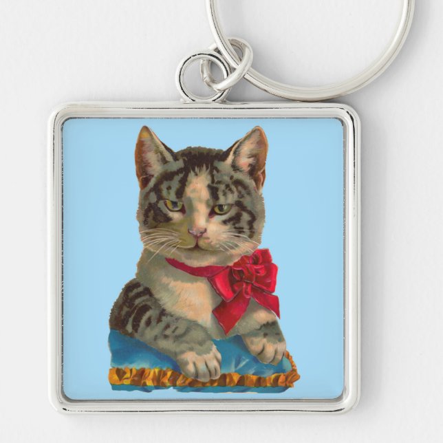Victorian tabby cat key ring (Front)