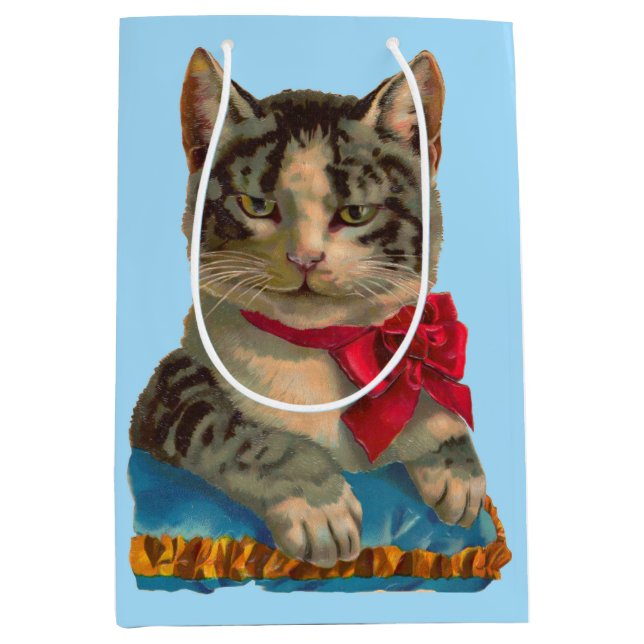 Victorian tabby cat print medium gift bag (Front)